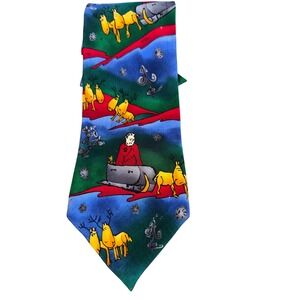 J Garcia‎ Novelty Silk Necktie Christmas Santa Reindeer Holiday Colorful